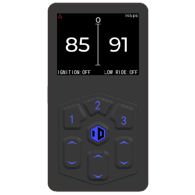 Control panel with digital display and keypad on a black background