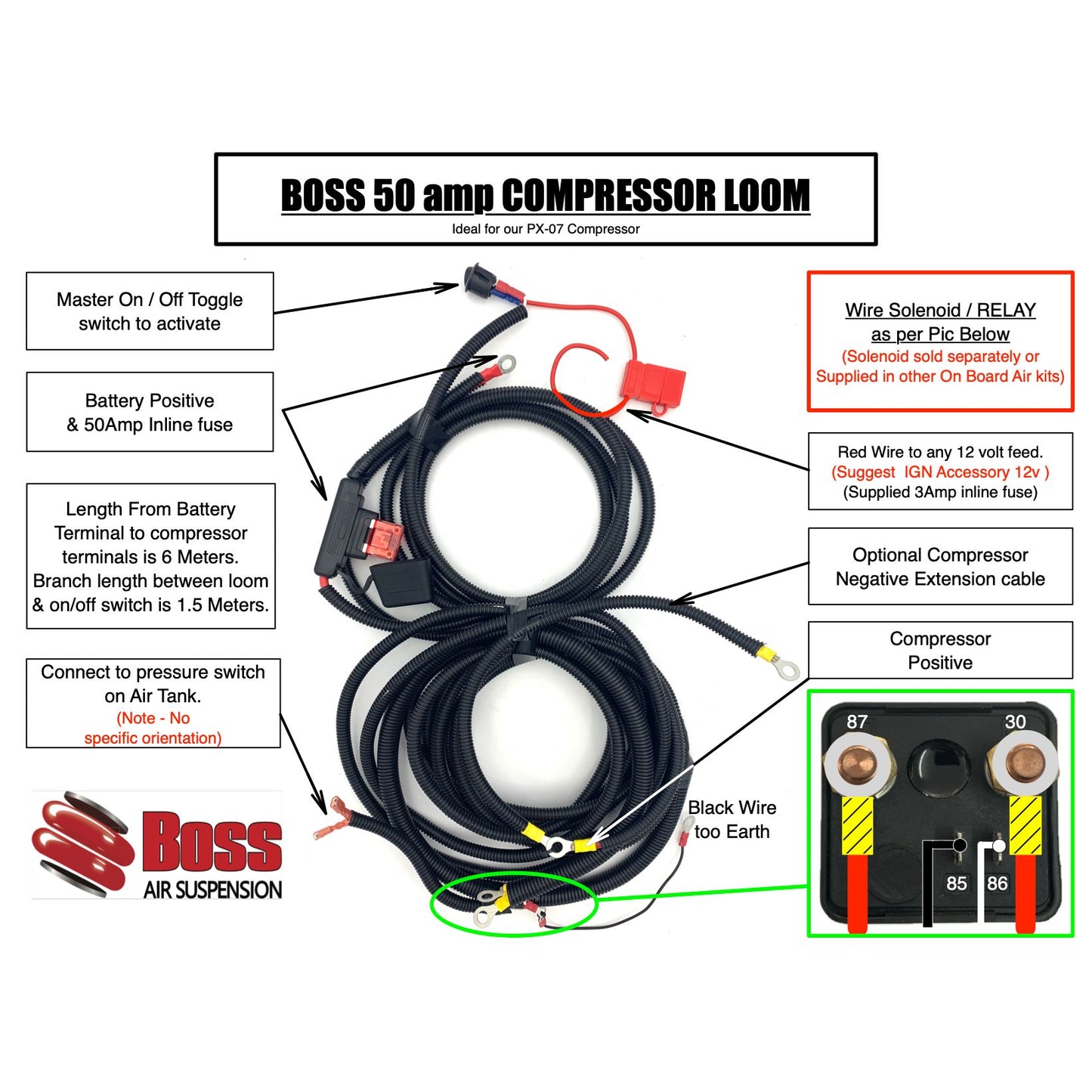 50amp Onboard Air Wiring loom - Boss Air Suspension