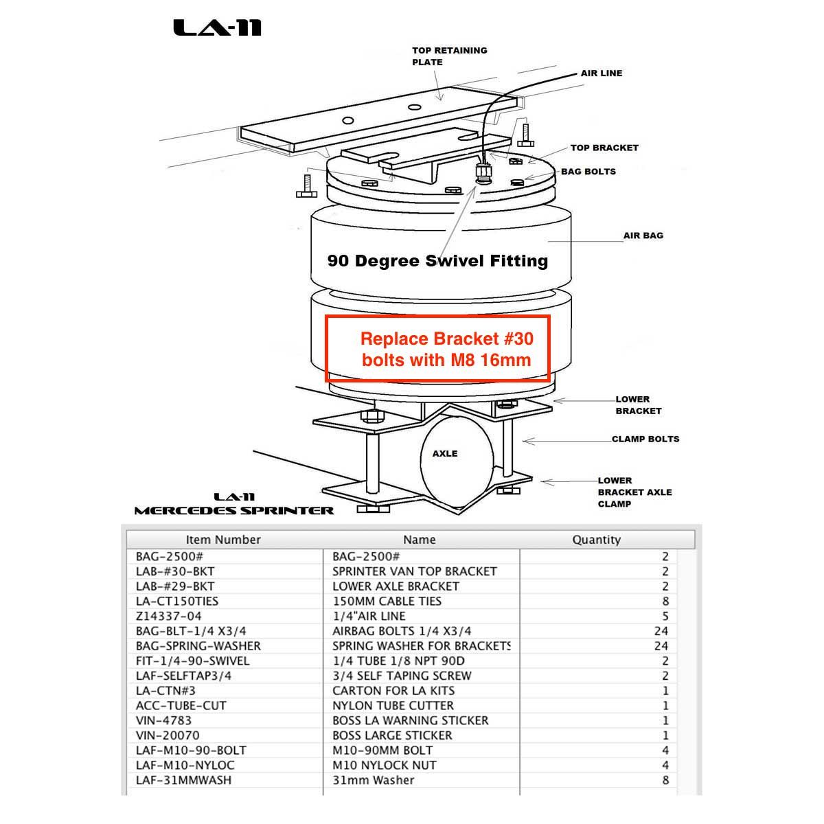 Load Assist Kit for Mercedes Sprinter 2WD (200mm) | greater than 2 inch lift - Boss Air Suspension