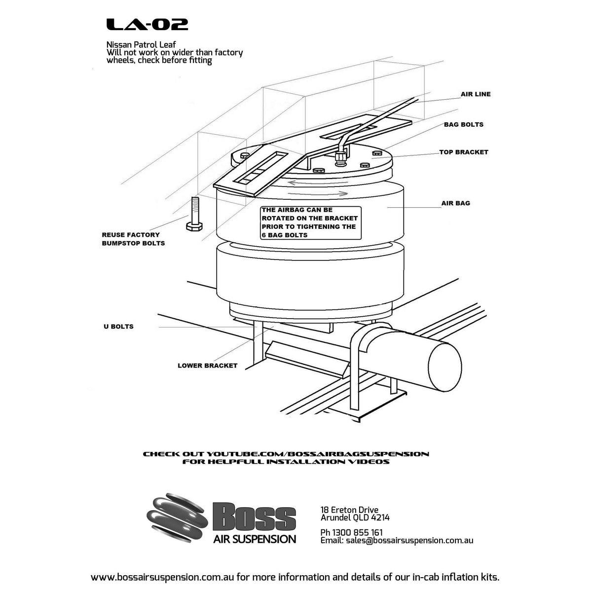 Load Assist Kit for Nissan Patrol 4WD Leaf Spring excluding H260 Diff | up to 2 inch lift - Boss Air Suspension