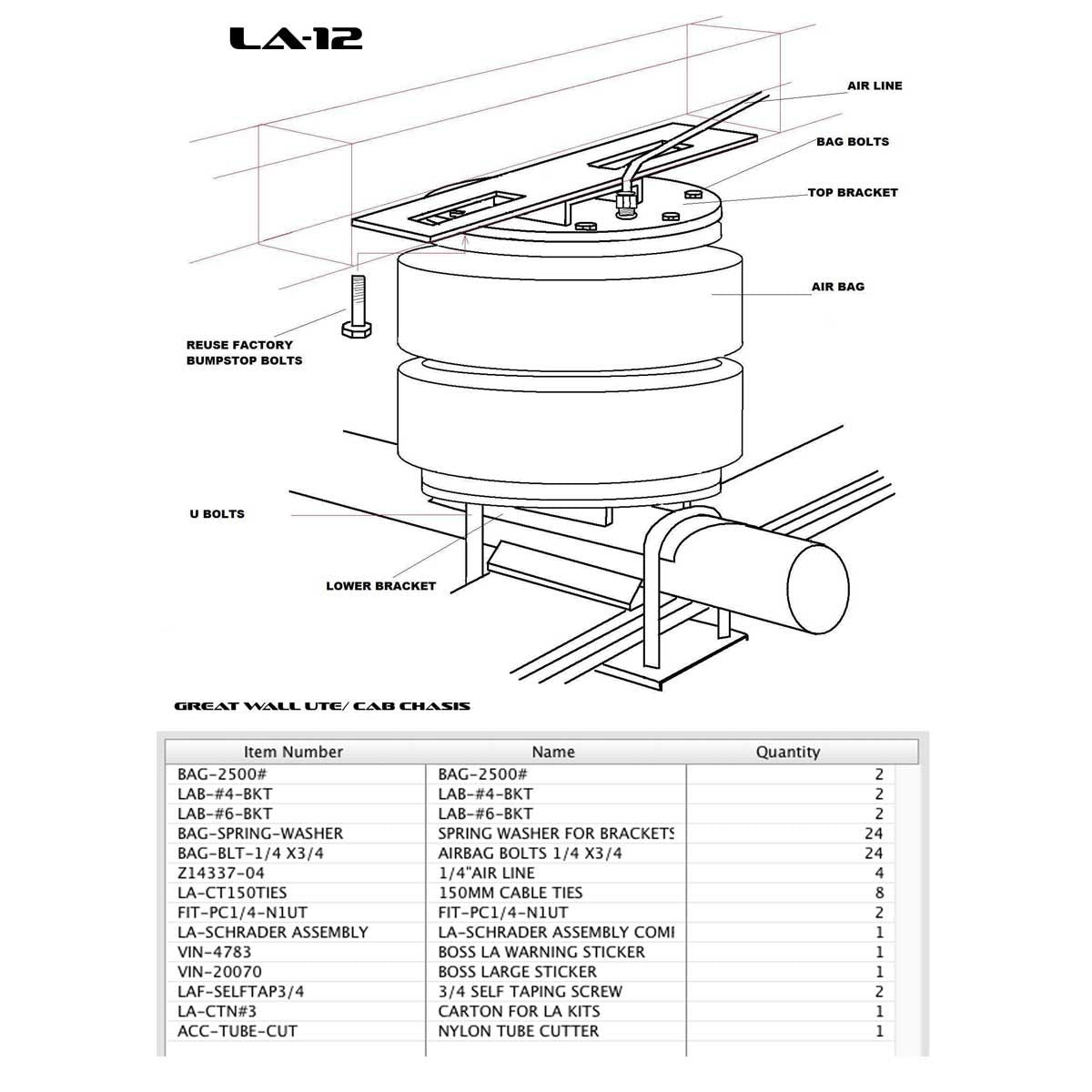 Load Assist Kit for Great Wall V200 V240 | up to 2 inch lift - Boss Air Suspension