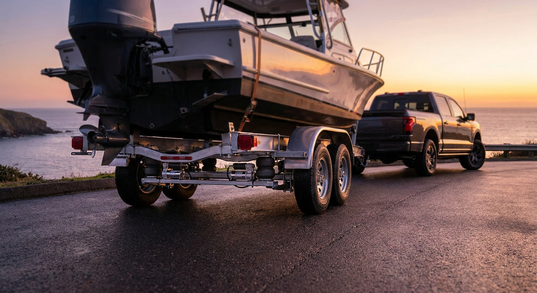 Air suspension for boat trailer towing