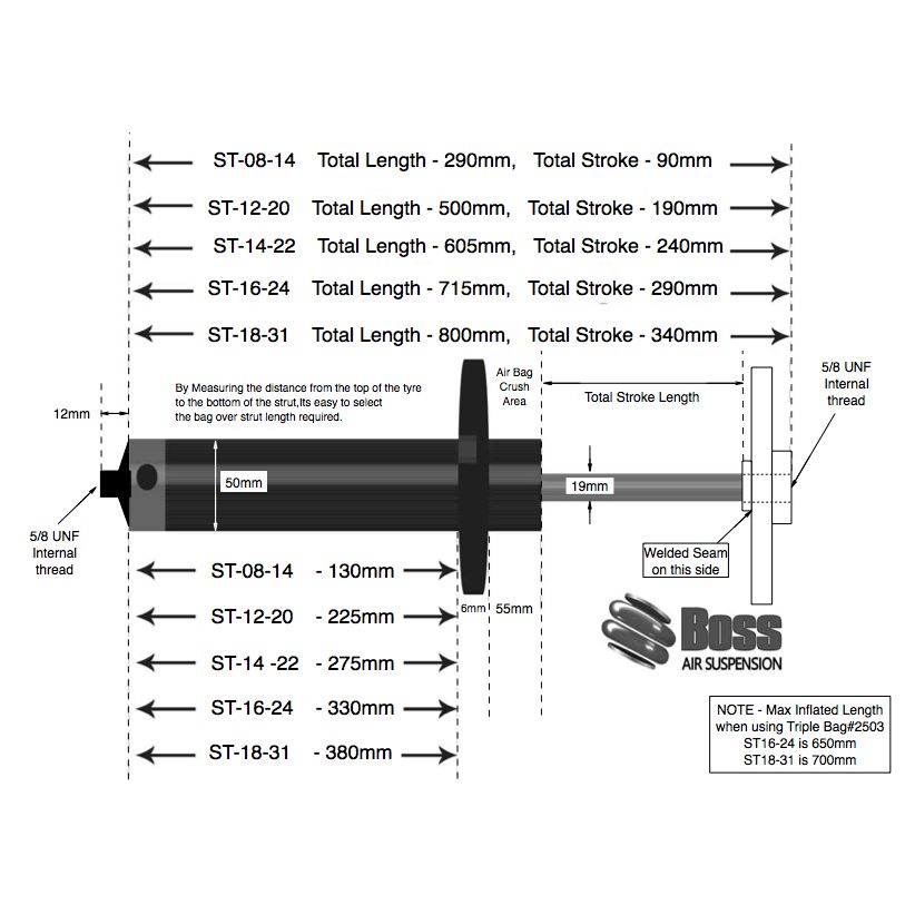 Bag Over Strut Bare ST-14-22 - Boss Air Suspension