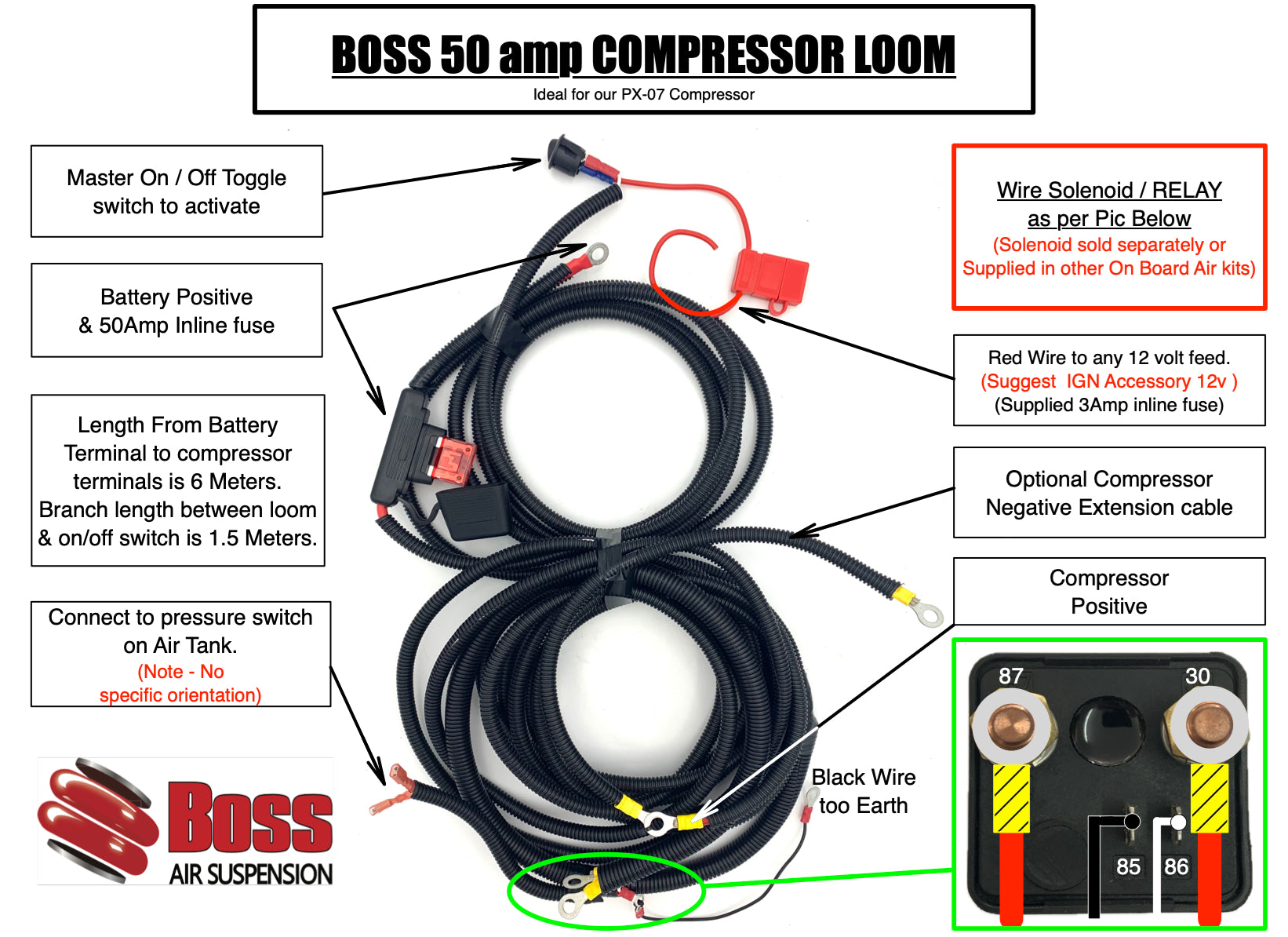 50amp Onboard Air Wiring loom - Boss Air Suspension