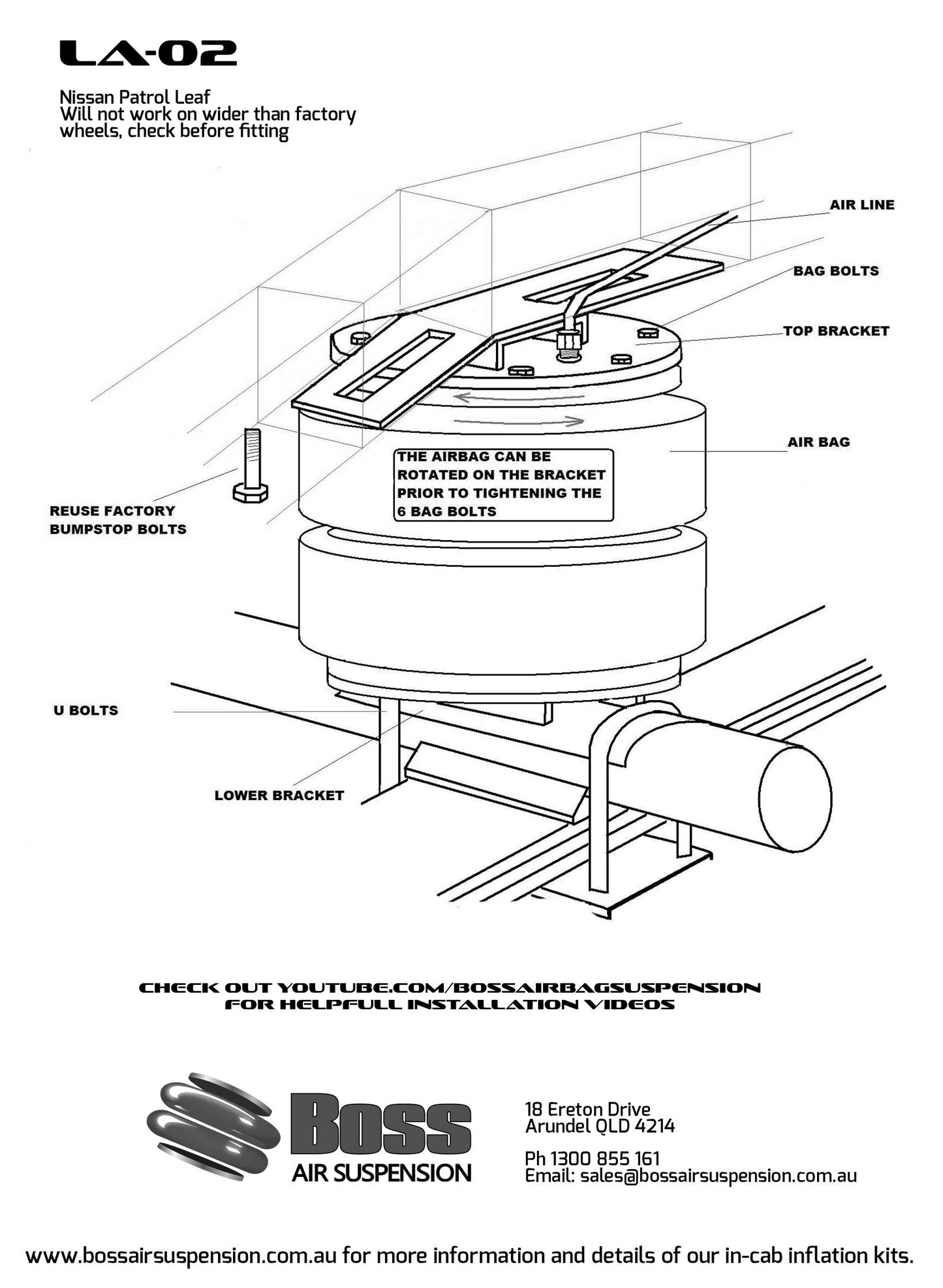 Load Assist Kit for Nissan Patrol 4WD Leaf Spring  excluding H260 Diff| greater than 2 inch lift - Boss Air Suspension