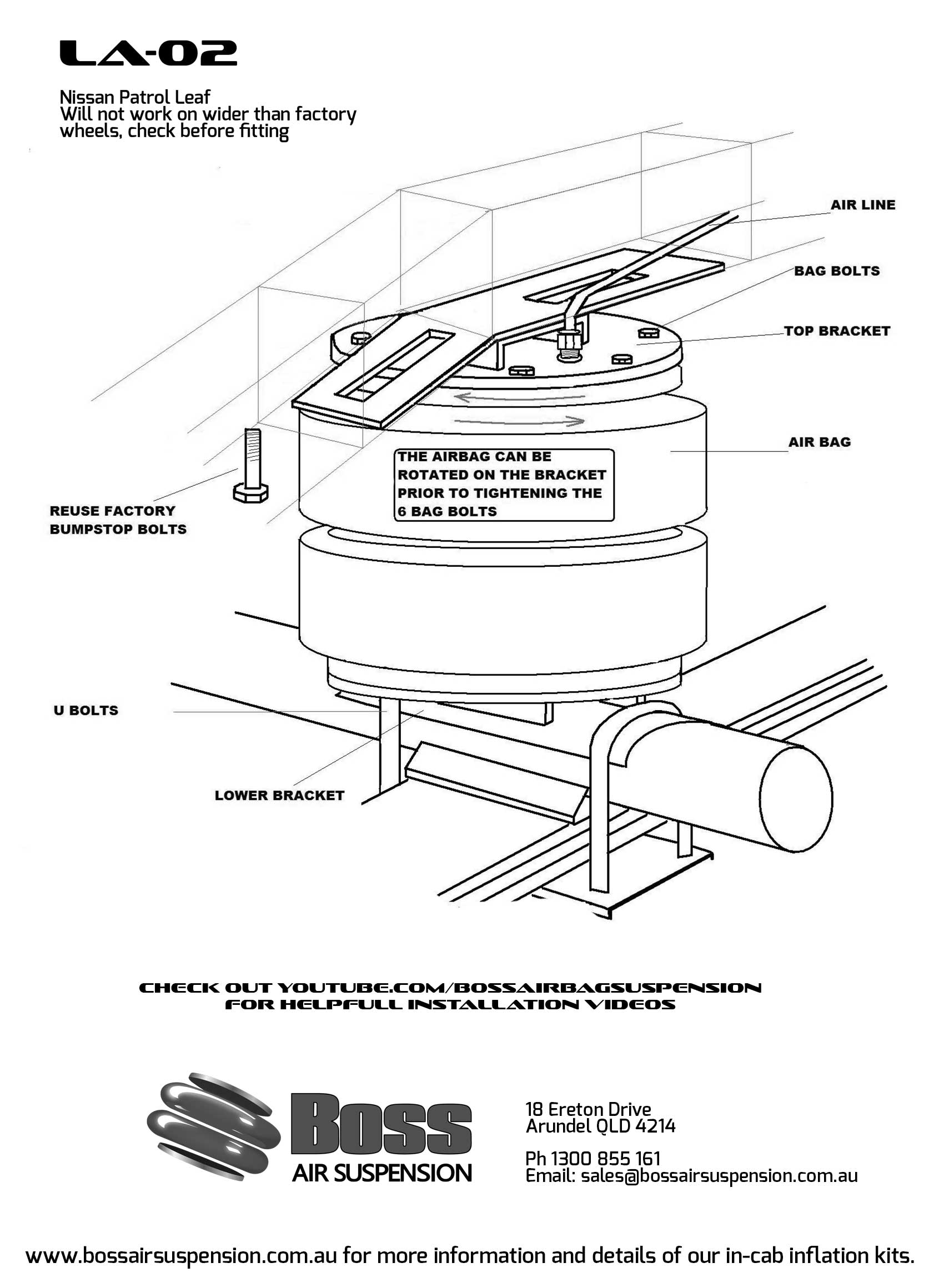 Load Assist Kit for Nissan Patrol 4WD Leaf Spring  excluding H260 Diff| greater than 2 inch lift - Boss Air Suspension