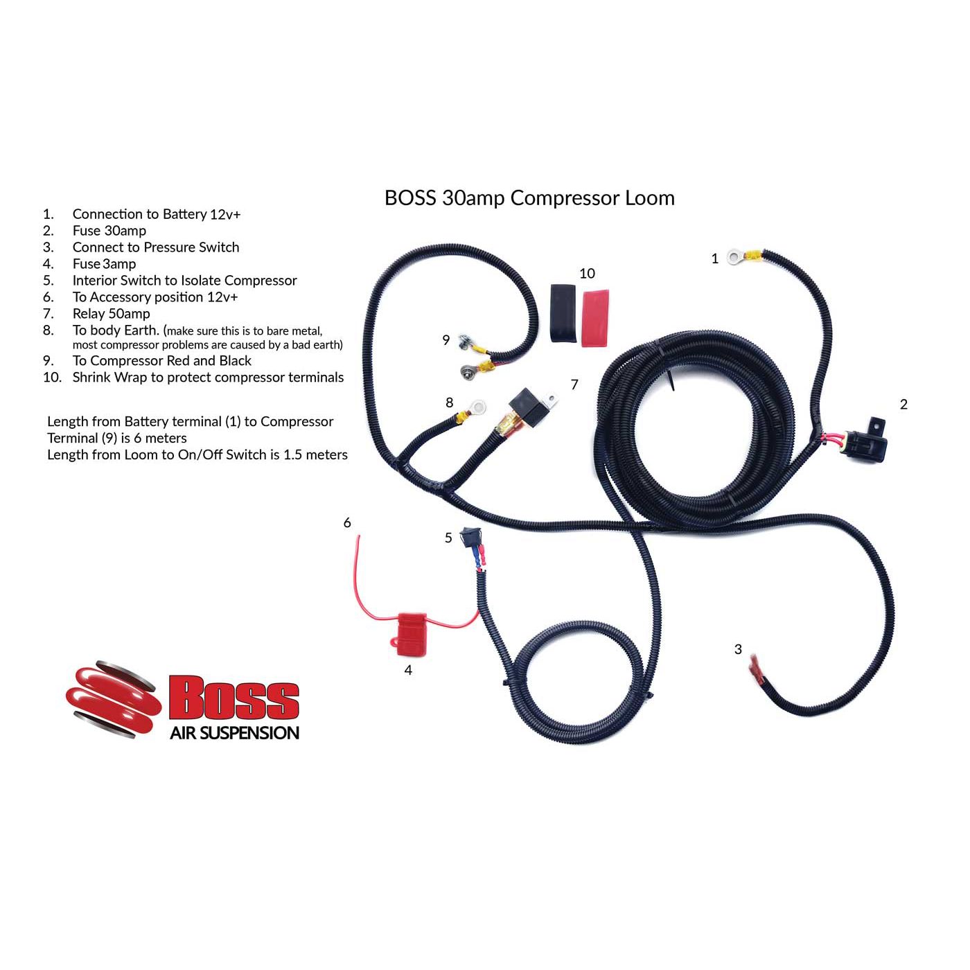 30amp Onboard Air Wiring loom - Boss Air Suspension