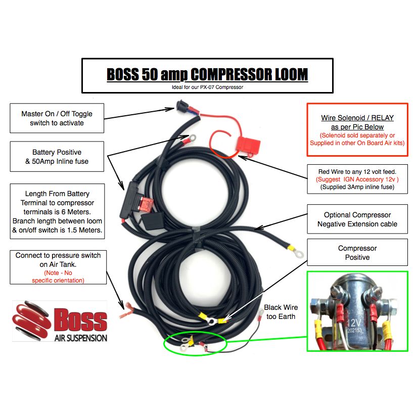50amp Onboard Air Wiring loom - Boss Air Suspension